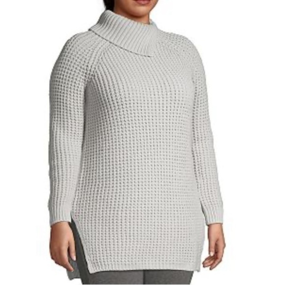 Lands’ End chunky waffle stitch split turtleneck tunic sweater 1X